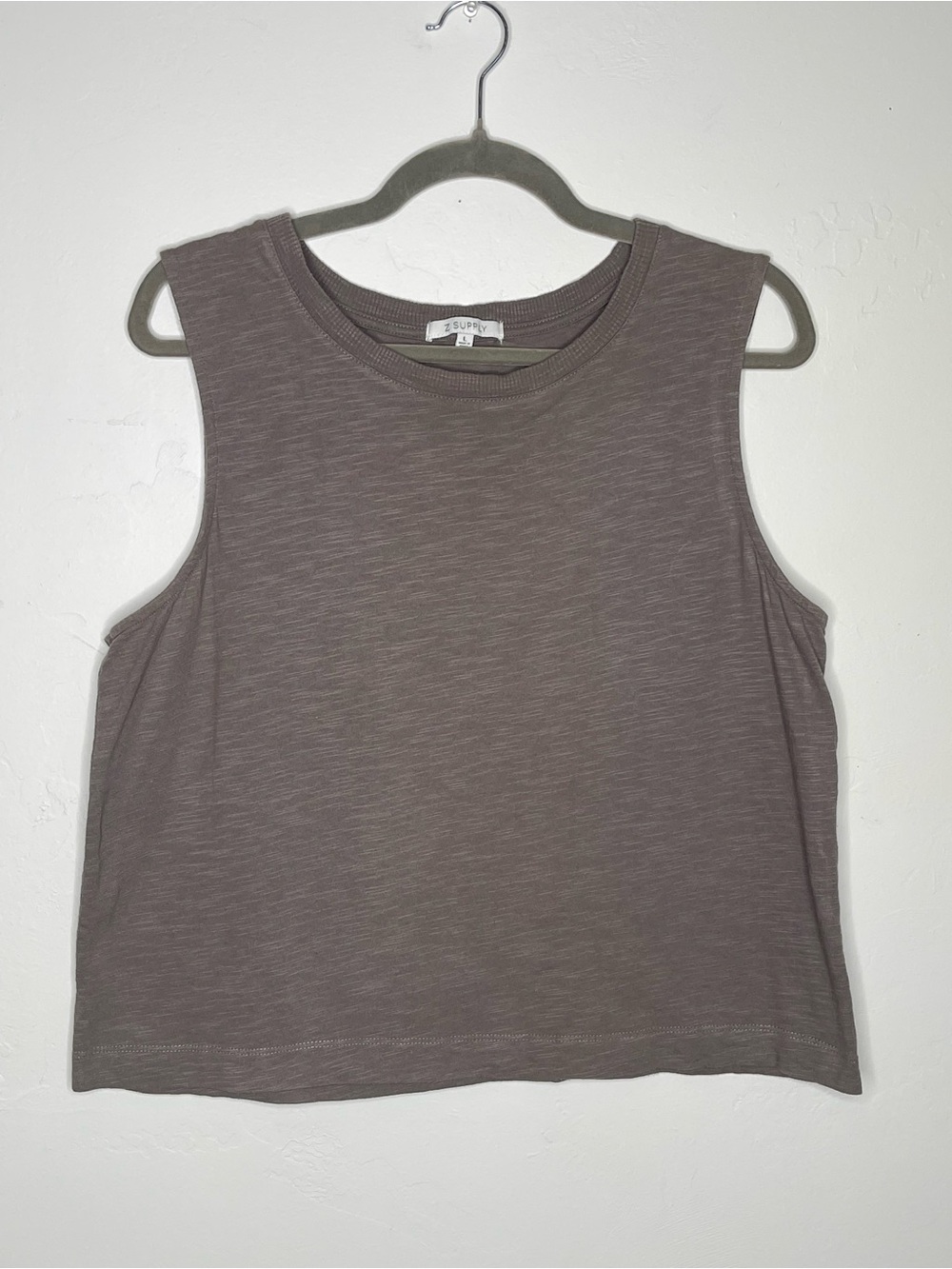 Z Supply Taupe Slub Knit Cropped Muscle Tank Top Size Large